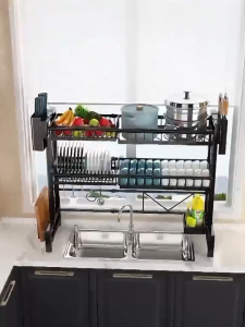 INHO L56-96cm (1/2 Layers) Kitchen Stainless Steel Adjustable Length Sink Dish Drainer Storage Rack