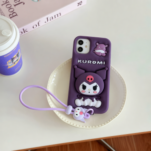 Sanrio | Lovely Cartoon Kuromi Phone Case For iPhone 18 17 16 15 14 13 12 11 Pro Max Plus 17 Pro Head Grip Tok Holder Silicone Phone Case
