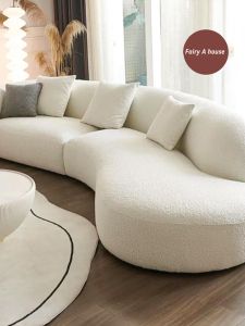 Fairy a House Scandinavian Curved Cashmere Living Room Modern Light Luxury Italian Normcore Shaped Fabric Sofa