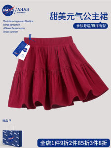 NASA Childrens Corduroy Skirt Girls Spring Autumn Style Short Half-length Princess Skirt Big Kids Red Velvet Spring Autumn Skirt