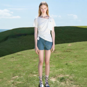 Áo Thun Nữ Dáng Ôm Tay Ngắn Mùa Hè Màu Trơn Thiết Kế Bất Đối Xứng Thời Trang Công Sở Thường Ngày Thấm Hút Mồ Hôi