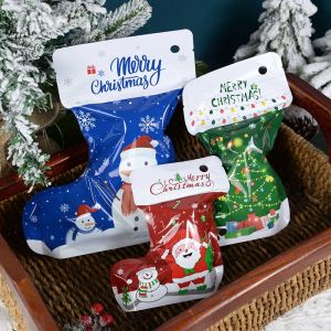 5pcs Christmas Stockings Boots Gift Bags Candy Bag Ziplock Santa Claus Snowman Elk Present Bag Christmas Decoration for Home New Year