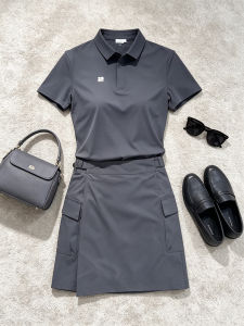 QINGMUZI | Slim Fit Stylish Workwear Set Polo Shirt & A-line Skirt