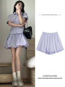 Purple Fluffy Bloom Short Skirt Womens Summer 2025 New High Waist Mini Skirt Anti-Light A-Line Skirt Pants Korean Style Commute