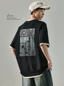 SZON | Waveland Print Mock Two-piece Cotton T-shirt
