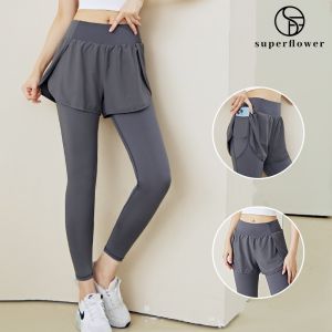 gym clothes women Womens 2 In 1 Yoga Pants with Pockets Sports 2 Layers Running Gym Workout Leggings