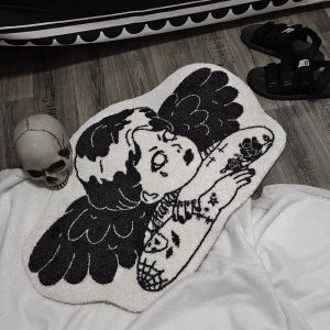 VIKAMA Gothic Angel Alien Door Mat Soft Anti-Slip Bathroom Floor Mat Bedside Rug for Bedroom Halloween Home Decoration