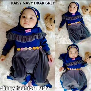 Gamis Bayi Perempuan Daisy Syari Bahan Jersey Premium Warna Pink Dusty dengan Renda dan Hijab Cantik Ukuran 0-3 Tahun