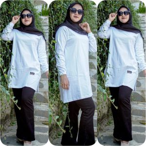 Tunik POLOS Wanita Lengan Panjang Tangan Kerut Pake Karet BAHAN KATUN Kombet 20s