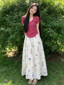 HUAYILING | Dopamine Style Red Short-Sleeve Floral Dress