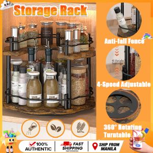 360° Rotating Spice Rack Organizer 1/2 Tier Snack Storage Rack Adjustable Height With Anti-Slip Wood Storage Rack Cosmetics Storage Rack Movable Kitchen Shelf Cupcake Display Rack For Christmas Birthday Party 