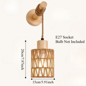 JOYINLED Pack of 1/2 E27 Wall Light Fixture Japanese Style Woven Paper Rope Wall Sconce Wood Grain Finish Iron Body Basket Shade