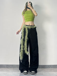 ชุดเต้นแจ๊สฤดูร้อน XXBUNI สำหรับผู้หญิง ชุดกระโปรงทรงหลวม กางเกงขายาวทรงหลวม แห้งเร็ว สีเขียว ตัวอักษร แฟชั่นลำลอง