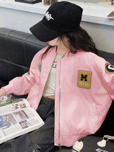 Spring Autumn Girls Baseball Style Jacket Thin Cardigan Coat Polyester Fiber Korean Style Childrens Outerwear Spring New Arrival