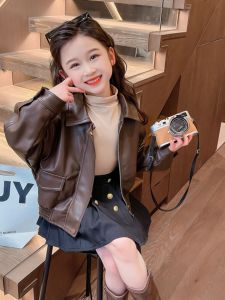 Áo Khoác Da Thời Trang Cho Bé Gái Mùa Xuân 2024 Áo Khoác Ngoài Thường Ngày Bằng Vải Khác Phong Cách Thường Ngày Cho Bé Gái