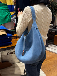 Blue Suede Leather Tote Bag Womens Large Capacity Single Shoulder Luxury Bag Soft Fabric Autumn New Style Fashionable Bag