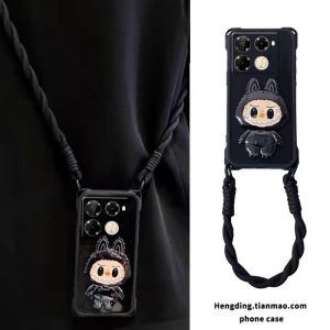 New Casing Infinix Note 40 Pro + 30 Pro VIP 12 G96 Plus 4G 5G Cool Fashion Cartoon 3D Labubu Mirror Stand Four Corners Super Protect Phone Case with Lanyard 2025
