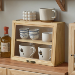 Japanese Style Kitchen Tea Set Display Cabinet Desktop Storage Box Cup Holder Counter Top Organizer Wood Acrylic Material