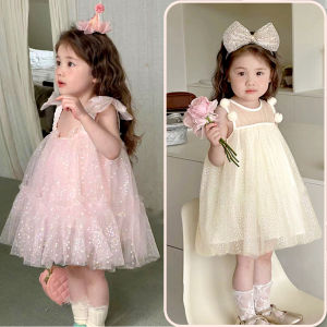 lontakids Summer Mesh Sundress for Baby Girl Sparkly Star Sequins Bow Dress Sweet Sleeveless Princess Gown Birthday Photo Outfits 1-7 Years