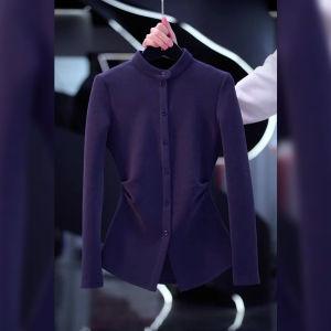 Slim Fit Single Button Half-High Collar Cardigan