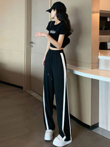 Quần Ống Rộng Màu Đen Cạp Cao Cho Nữ Mùa Xuân 2022 Quần Dài Thường Ngày Có Dây Rút Quần Ống Đứng Dài Đến Sàn