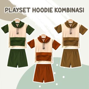 Setelan Kaos Hoodie Anak Playset Oneset Baju Main Anak 2-7 Tahun Kombinasi Kantong Doraemon HSW1