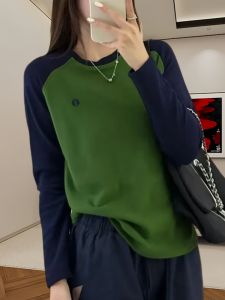 round Neck Long Sleeves T-Shirt Womens Fall and Winter New Arrival Color Matching Stylish Niche Style Bottoming Shirt Fashion Loose Western Style Tops