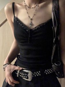 เสื้อกั๊กเกาะอกผ้าลูกไม้สีดำทรงสลิมฟิตสำหรับผู้หญิง ฤดูร้อน ไซส์ใหญ่ เสื้อชั้นในลายดอกไม้ แฟชั่นสำหรับสาวมัลติมิเดีย