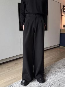 ROCCA Black Casual Mens Wide Leg Pants Drapey Loose Fit Trousers Fashionable Straight Leg Long Pants Autumn Season Style