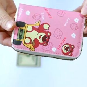 Dompet Kartu Wanita Kulit PU Print Kartun Pink Bear 9 Slot JOFW257