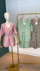 SET7209 Cecil Mid Sleeves Blouse & Shorts Set