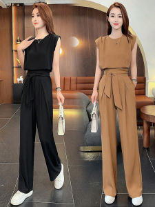 แฟชั่นระดับไฮเอนด์ของผู้หญิงหลวมออกแบบเสื้อกล้ามกระชับสัดส่วนกางเกงขายาวสองชิ้นชุดลําลองสไตล์สปอร์ต