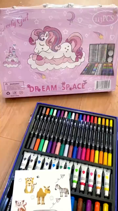 Spidol Akrilik Set 113pc Spidol Cat Air Crayon/ Alat Lengkap Dengan Spidol, Pensil Warna, Cat Air/ Box Alat Lukis Crayon Anak Koper Set 113 Pcs - Blenda Colouring
