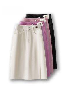 La Chapelle High เอว ทรงเอ Mini กระโปรง ผู้หญิง Denim ฤดูใบไม้ผลิ ฤดูใบไม้ร่วง พรางหุ่น กระโปรง S สไตล์เกาหลี Button Detail ผ้าฝ้าย Blend