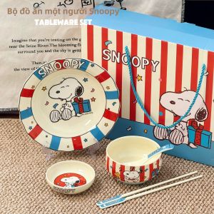 Bộ bát đĩa sứ hình hoạt hình Snoopy thích hợp cho bữa ăn một người