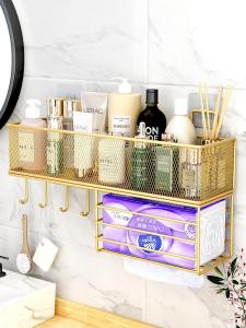 ตู้เก็บของติดผนังสำหรับห้องน้ำแบบไม่ต้องเจาะ ตู้เก็บของสำหรับห้องน้ำแบบมีชั้น 1 ชั้น ทำจากเหล็กกล้าไร้สนิม ตกแต่งด้วยเคลือบสี