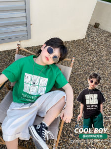 เสื้อยืดแขนสั้นเด็กชาย ทรงหลวม คอกลม เสื้อผ้าเด็กชาย แฟชั่นฤดูร้อน เสื้อผ้าเด็กชาย แขนยาว แขนกุด เสื้อผ้าเด็กชาย