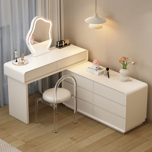 French Simplicity Cream Style Dressing Table Bedroom Small Apartment Small Solid Wood Makeup Table Fancy Storage Cabinet Integrated
