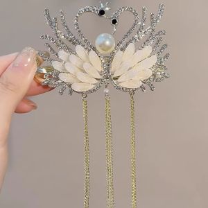 Xi Xi ขอบเงินคริสตัล Swan พู่กิ๊บติดผมสําหรับผู้หญิงขนาดใหญ่เครื่องประดับผมสไตล์ญี่ปุ่นและเกาหลีใต้