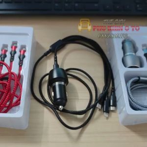 Tẩu sạc nhanh QC 4.0 Pugan 10A 50W 12-24V 2 cổng USB dây 3 đầu sạc Dùng cho mọi loại xe con xe tải