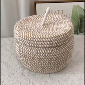 Nicedeal Bohemian style Weaved Cotton rope round basket with Lid Storage Box