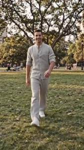 2025 Cross-border American Four Seasons Linen Mens Casual Suit Loose Long Sleeve Pants Shirt Suit Mens