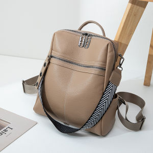 Womens Large Capacity Leather Backpack Casual Travel Multi-pocket Soft Leather Simple Fashion 2025 New Style Small Backpack