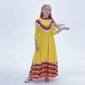 Traditional Mexican Girl Big Swing Long Skirt Ethnic Dance Costume Halloween Party Show Costume