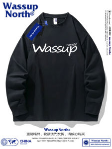Wassup North Trendy Pure Cotton Long Sleeves T-shirt Mens and Womens Spring and Autumn Minimalist Letters Printed Crew Neck Sweatshirt