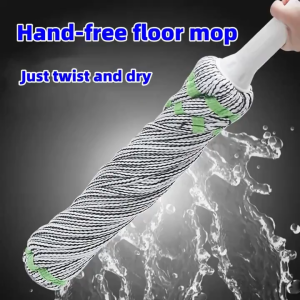 Self Wringing Mop with Squeezer Stainless Steel Handle Spin Mop Floor Mop for Home Cleaning