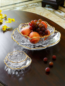 European Entry Lux Golden Edge Crystal Glass Goblet Fruit Plate For Home Living Room Coffee Table Fruit Pot Snack Dish Candy Plate