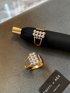 CAFFTI | Gold Openwork Pearl Elegant Designer Ring