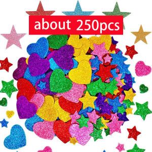50-250pcs Colorful Glitter Foam Stickers Self Adhesive Stars Hearts Kids Arts Craft Supplies Greeting Cards Home Decoration Toy