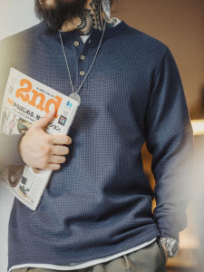 MADEN | American Vintage Waffle Knit Slim Fit Mens Long Sleeve T-Shirt